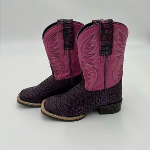 Ariat leather pink  and purple snake skin little girls cowboy boots
